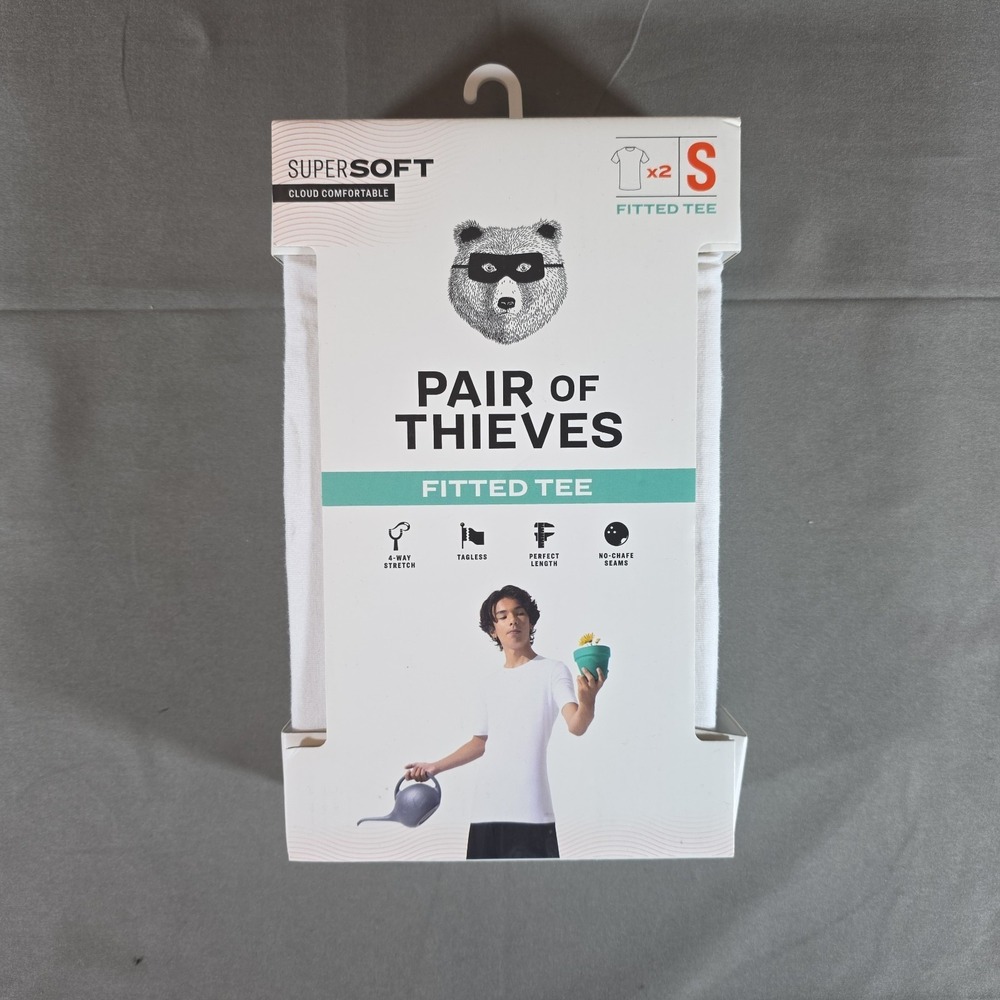Pair of Thieves Men's White SuperSoft Cotton Crew Neck Fitted Small Tees, 2 Pack